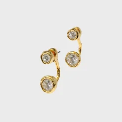 Asterales Gold Molten Front Back CZ Earrings