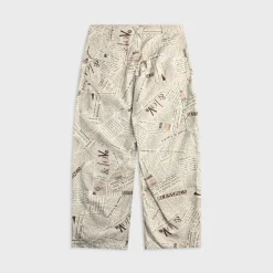 Cotton Newspaper Print Canvas Painter Pant