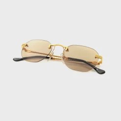 Detroit Player Rimless Drill Mount 24KT Gold Sunglasses
