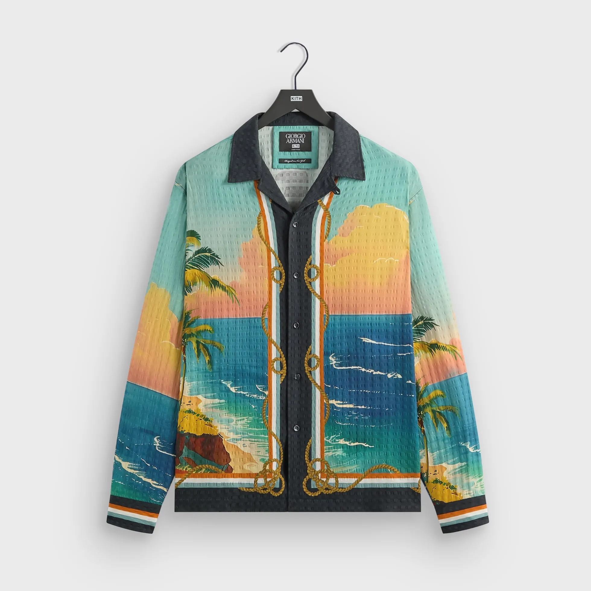 Giorgio Armani & Kith Ornamental Print Long Sleeve Thompson Camp Collar Shirt