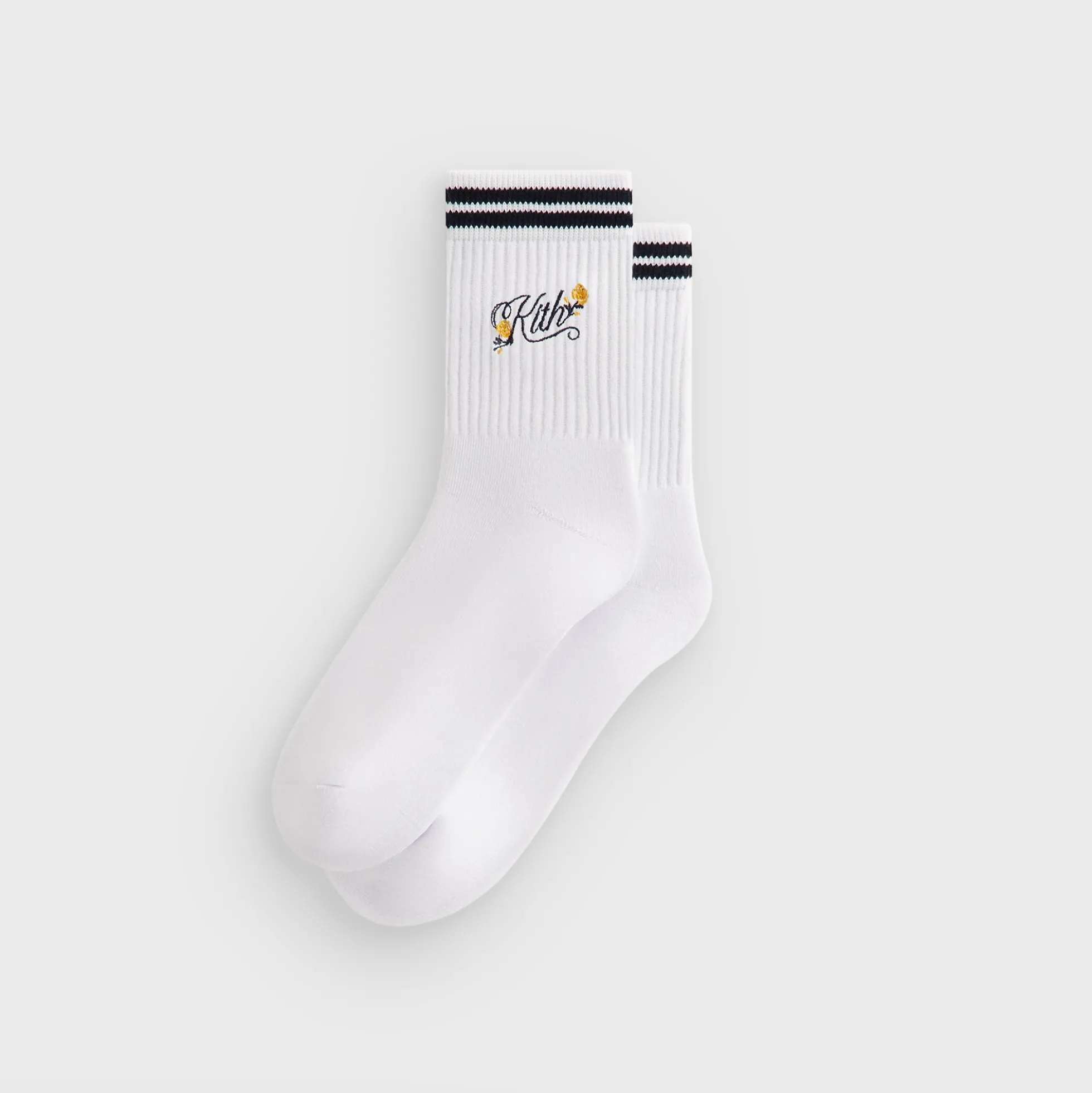 Kith Double Striped Floral Cotton Mid Crew Socks