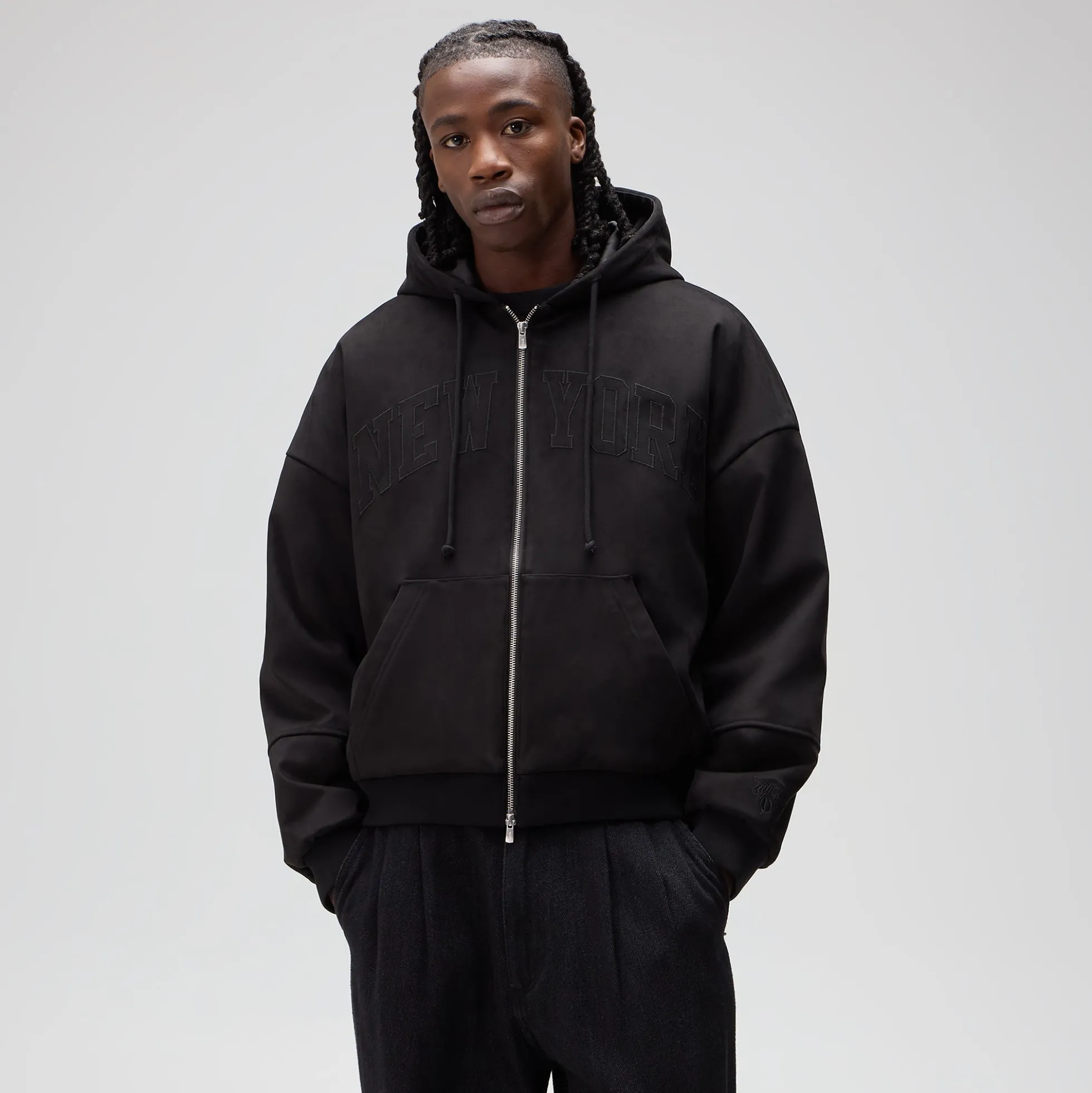 Kith for the New York Knicks Tonal Microsuede Cropped Braxton Hoodie