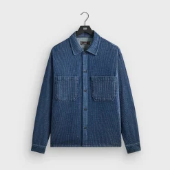 Kith Railroad Stripe Indigo Boxy Collar Overshirt