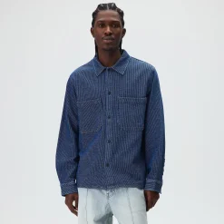 Kith Railroad Stripe Indigo Boxy Collar Overshirt