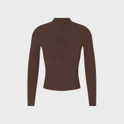 Matte Half-Zip Mock-Neck Long Sleeve Top