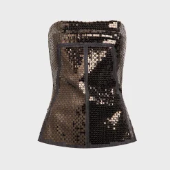 Ricamato Denim Bustier Top