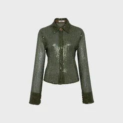 Sezanne Semi Sheer Sequin Button Down Shirt
