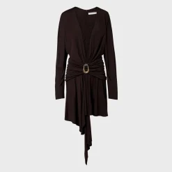 Stone Pin Scarf Drope Longsleeve Mini Dress