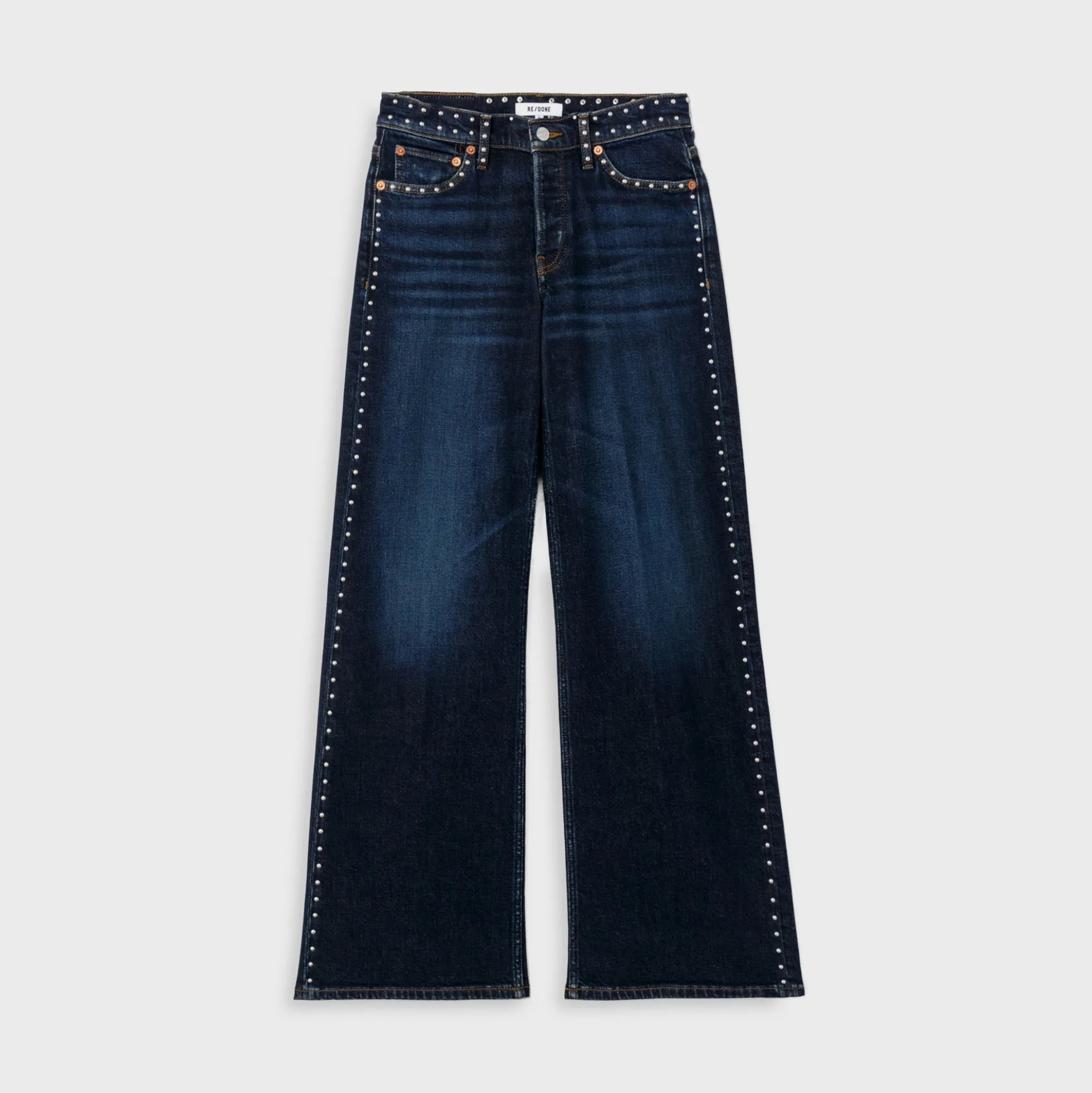 Studded Mid Rise Wide Leg Jean
