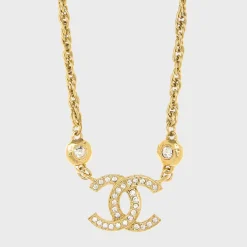 WGACA Chanel Crystal CC Logo Pendant Necklace