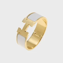 WGACA Hermes Enamel Gold Clic Clac H Wide Bracelet
